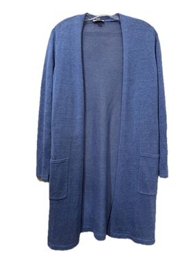 J. Jill Blue Linen Blend Long Sleeve Open Cardigan Sweater B6